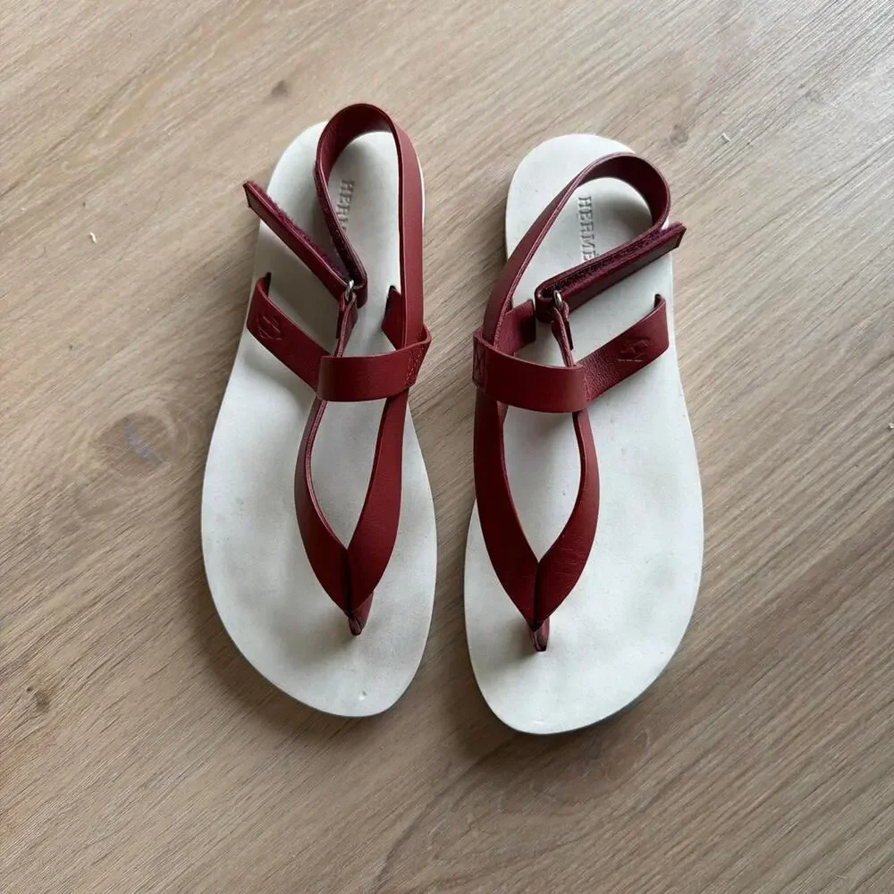 White and brown leather sandals